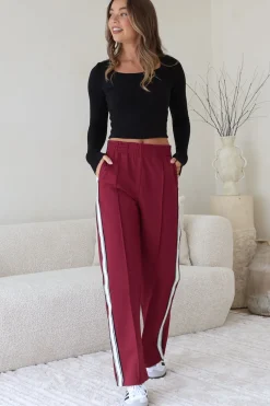 Victoria Pants - High Waisted Sports Stripe Side Seams in Wine><noscript><img width=