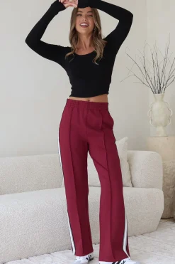 Victoria Pants - High Waisted Sports Stripe Side Seams in Wine><noscript><img width=