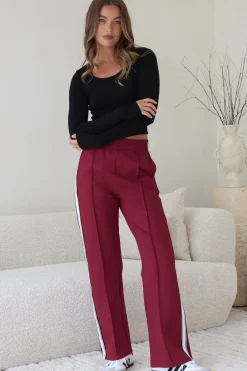 Victoria Pants - High Waisted Sports Stripe Side Seams in Wine><noscript><img width=