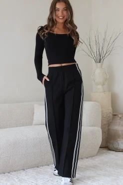 Victoria Pants - High Waisted Sports Stripe Side Seams in Black><noscript><img width=