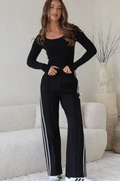 Victoria Pants - High Waisted Sports Stripe Side Seams in Black><noscript><img width=