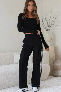 Victoria Pants - High Waisted Sports Stripe Side Seams in Black><noscript><img width=
