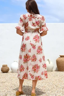 Vinnie Midi Dress - V-Neck Dress with Short Flutter Sleeves in Rosita Print><noscript><img width=
