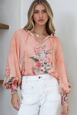 Violet Blouse - Frill Collar Button Down Balloon Sleeve Blouse In Evette Print><noscript><img width=