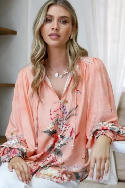 Violet Blouse - Frill Collar Button Down Balloon Sleeve Blouse In Evette Print><noscript><img width=