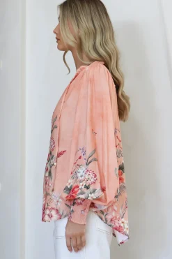 Violet Blouse - Frill Collar Button Down Balloon Sleeve Blouse In Evette Print><noscript><img width=