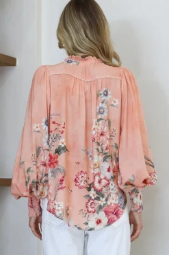 Violet Blouse - Frill Collar Button Down Balloon Sleeve Blouse In Evette Print><noscript><img width=