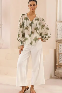 Violet Blouse - Frill Collar Button Down Balloon Sleeve Blouse In Brooks Print>Salty Crush Sale