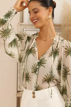 Violet Blouse - Frill Collar Button Down Balloon Sleeve Blouse In Brooks Print><noscript><img width=