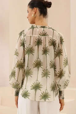 Violet Blouse - Frill Collar Button Down Balloon Sleeve Blouse In Brooks Print><noscript><img width=