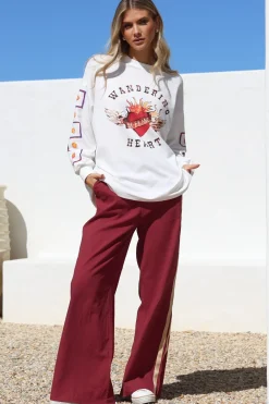 Wandering Heart Set - Graphic Long Sleeve Top and Pants with Stripe Accent in Red>Salty Crush Sale