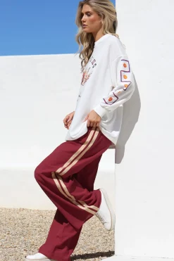 Wandering Heart Set - Graphic Long Sleeve Top and Pants with Stripe Accent in Red><noscript><img width=