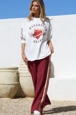 Wandering Heart Set - Graphic Long Sleeve Top and Pants with Stripe Accent in Red><noscript><img width=