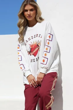 Wandering Heart Set - Graphic Long Sleeve Top and Pants with Stripe Accent in Red><noscript><img width=