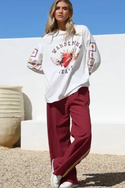 Wandering Heart Set - Graphic Long Sleeve Top and Pants with Stripe Accent in Red><noscript><img width=