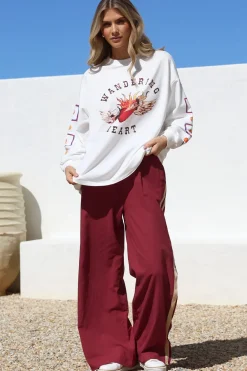 Wandering Heart Set - Graphic Long Sleeve Top and Pants with Stripe Accent in Red><noscript><img width=