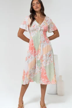 Wesley Midi Dress - V-Neck A-Line Dress with Flutter Sleeves in Loyola Print><noscript><img width=