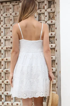 Wilda Mini Dress - Floral Embroidered Tiered Sun Dress in White><noscript><img width=
