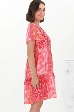 Wilma Mini Dress - Bermuda Collar Button Down Cape Sleeve Dress in Ita Print Pink><noscript><img width=