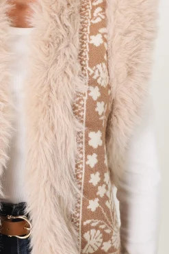 Wolfe Knit Vest - Faux Fur Trim Open Vest in Camel><noscript><img width=