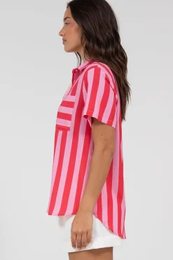 Wynn Shirt - Collared Button Down with Pocket in Gaubi Print Pink><noscript><img width=