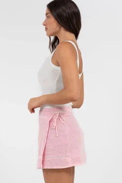 Xara Mini Skirt - High Waisted True Wrap Skirt in Pink><noscript><img width=