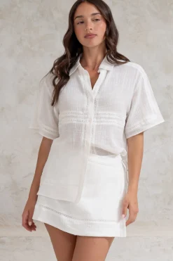 Xara Mini Skirt - High Waisted True Wrap Skirt in White><noscript><img width=