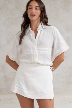 Xara Mini Skirt - High Waisted True Wrap Skirt in White><noscript><img width=