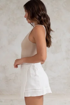 Xara Mini Skirt - High Waisted True Wrap Skirt in White><noscript><img width=