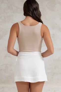 Xara Mini Skirt - High Waisted True Wrap Skirt in White><noscript><img width=
