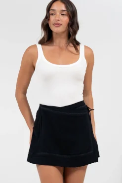 Xara Mini Skirt - High Waisted True Wrap Skirt in Black><noscript><img width=