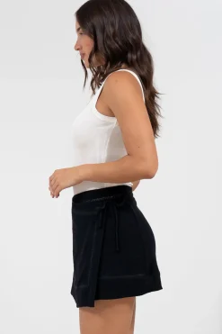 Xara Mini Skirt - High Waisted True Wrap Skirt in Black><noscript><img width=