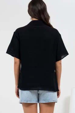 Xara Shirt - Collared Button Down with Lace Detailing in Black><noscript><img width=