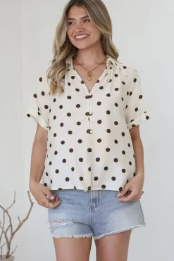 Yohanna Blouse - Collared Button Down in Pacey Spot Coffee><noscript><img width=