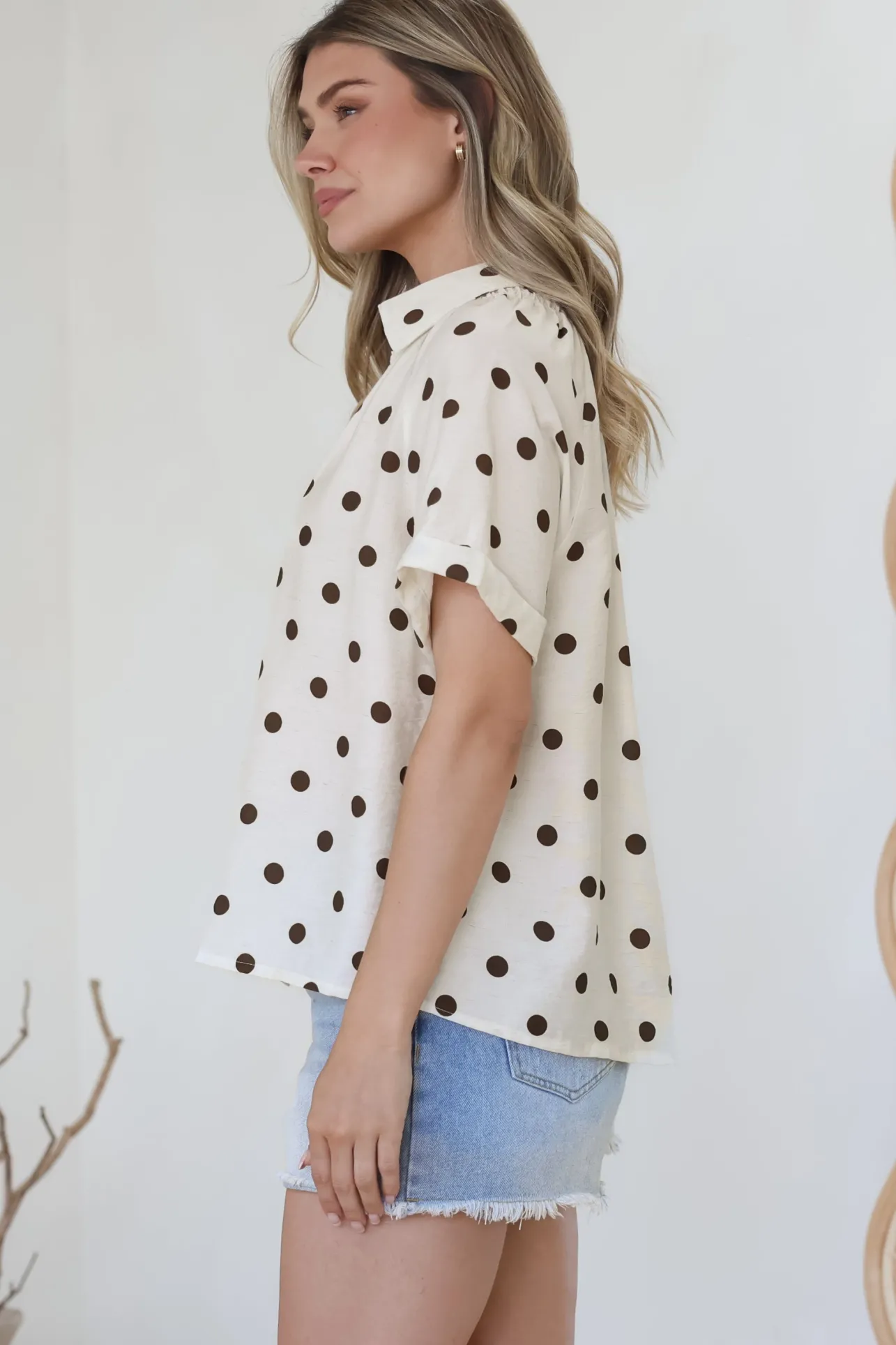 Yohanna Blouse - Collared Button Down in Pacey Spot Coffee>Salty Crush New