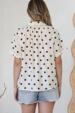 Yohanna Blouse - Collared Button Down in Pacey Spot Coffee><noscript><img width=