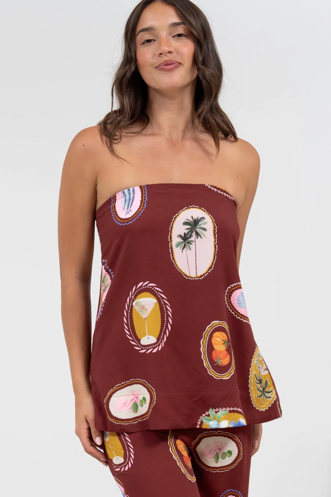 Yonder Top - Strapless or Spahetti Strap Open Back Top in Tamrin Print>Salty Crush Online