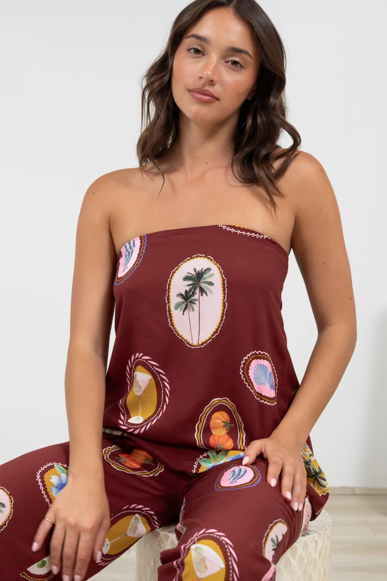 Yonder Top - Strapless or Spahetti Strap Open Back Top in Tamrin Print>Salty Crush Online