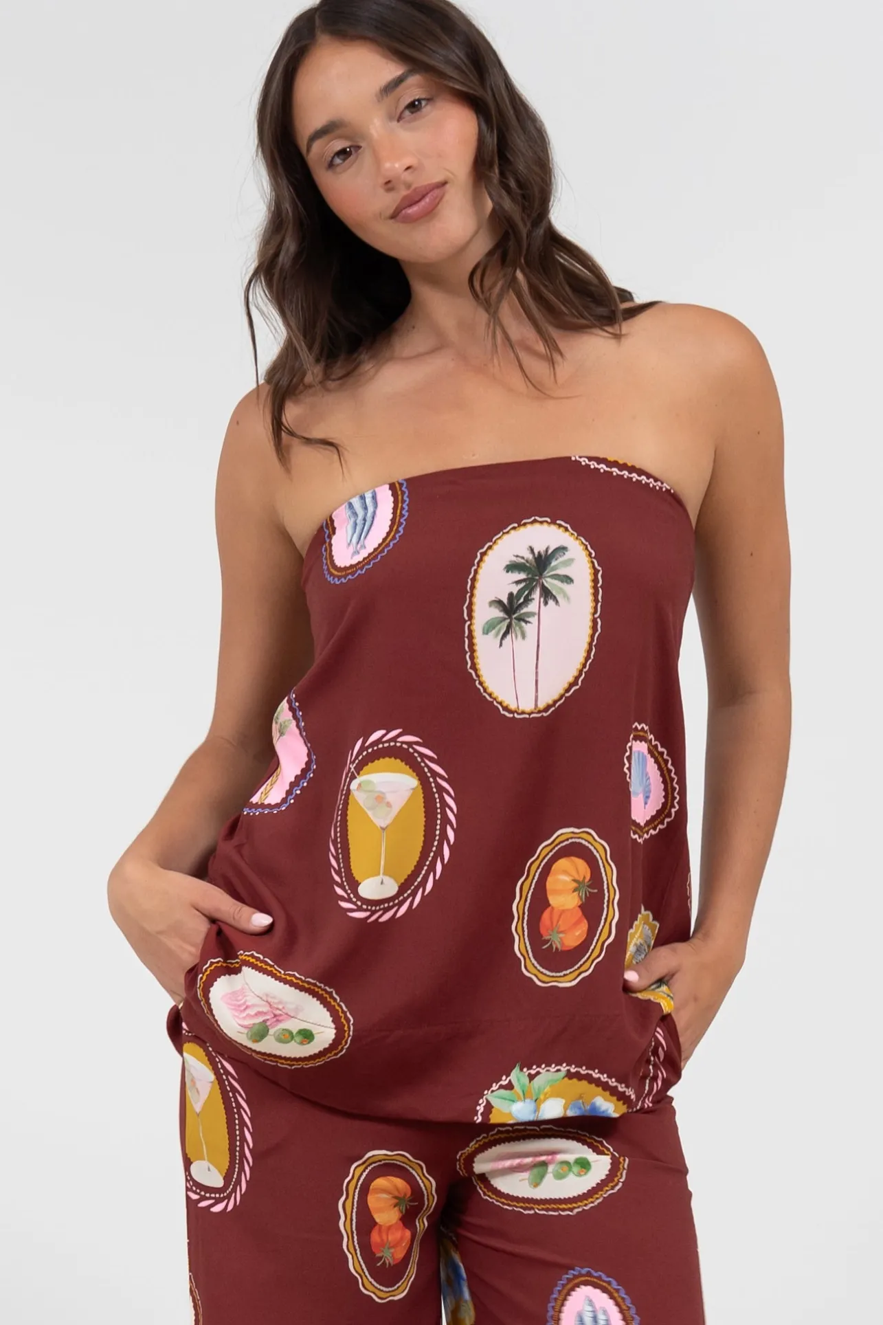 Yonder Top - Strapless or Spahetti Strap Open Back Top in Tamrin Print>Salty Crush Online