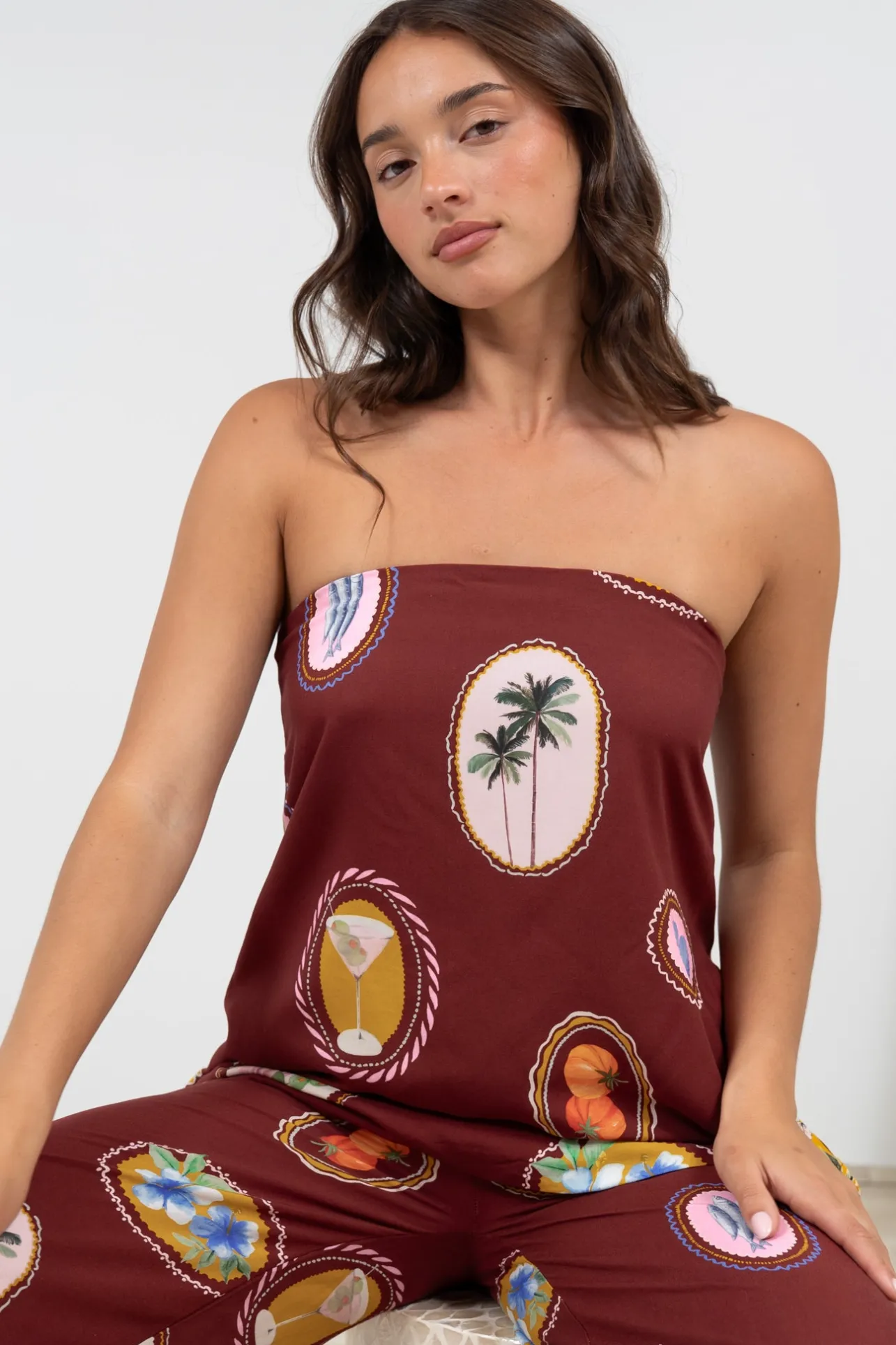 Yonder Top - Strapless or Spahetti Strap Open Back Top in Tamrin Print>Salty Crush Online
