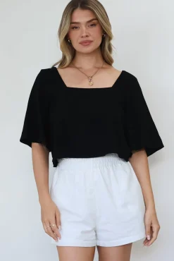 Zali Top - Square Neckline Crop with Short Airy Sleeves in Black><noscript><img width=