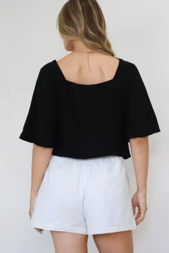 Zali Top - Square Neckline Crop with Short Airy Sleeves in Black><noscript><img width=