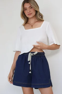 Zali Top - Square Neckline Crop with Short Airy Sleeves in White><noscript><img width=
