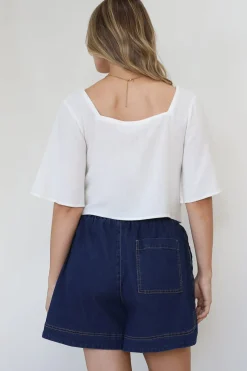Zali Top - Square Neckline Crop with Short Airy Sleeves in White><noscript><img width=