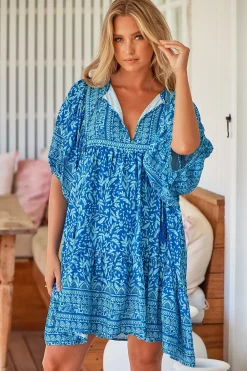 Zarina Mini Dress - Short Sleeve Smock Dress in Letty Print><noscript><img width=