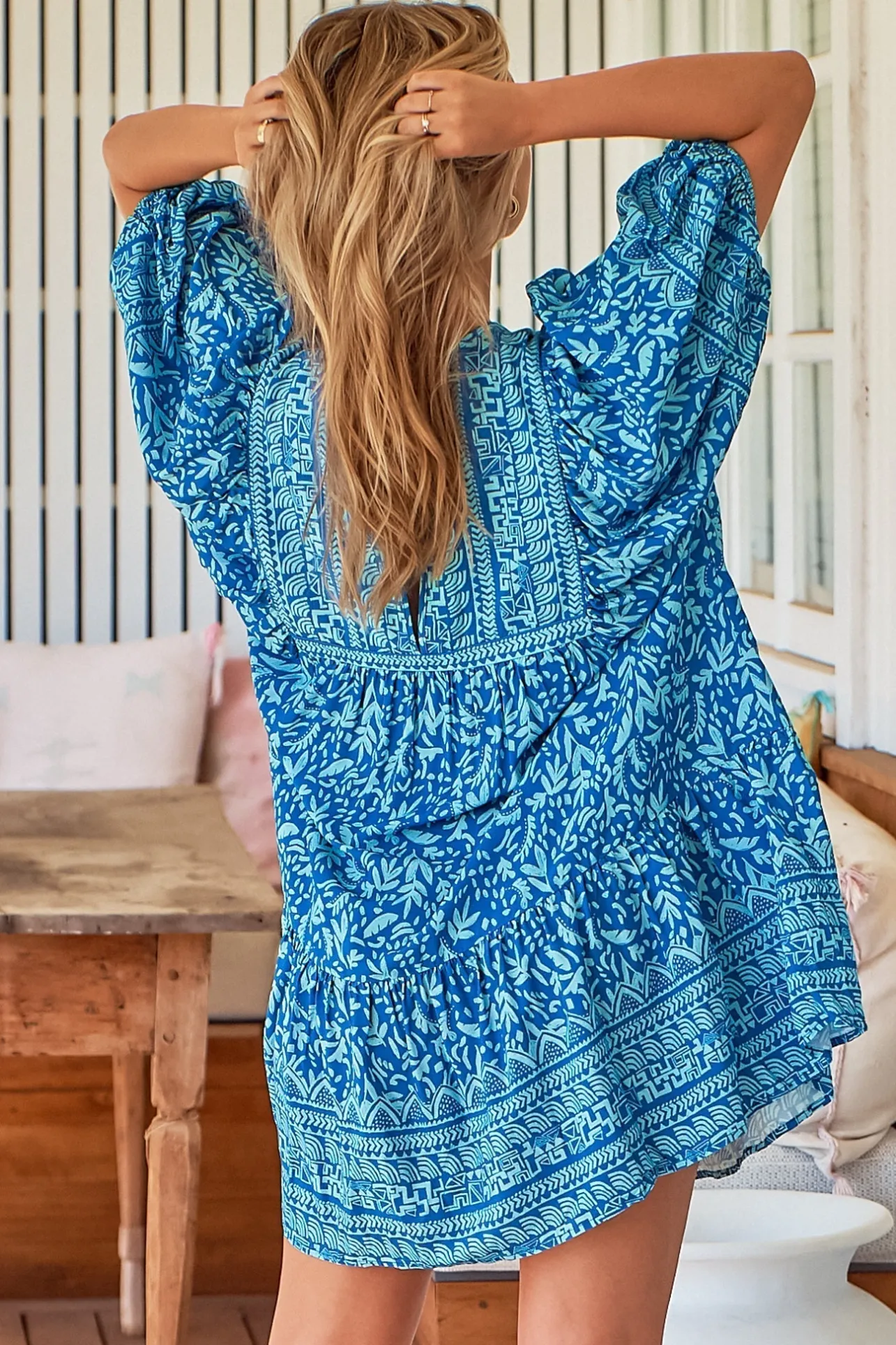 Zarina Mini Dress - Short Sleeve Smock Dress in Letty Print>Jaase Clearance