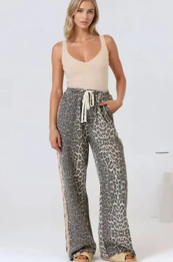 Zayne Pants - High Waisted Wide Leg Pants with Double Side Strip in Leopard Print>Salty Crush New