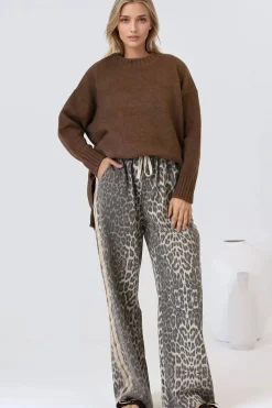 Zayne Pants - High Waisted Wide Leg Pants with Double Side Strip in Leopard Print><noscript><img width=
