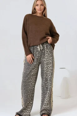 Zayne Pants - High Waisted Wide Leg Pants with Double Side Strip in Leopard Print><noscript><img width=