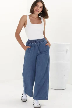 Zeke Jeans - Elasticated Waist Wide Leg Jeans in Medium Wash Denim><noscript><img width=